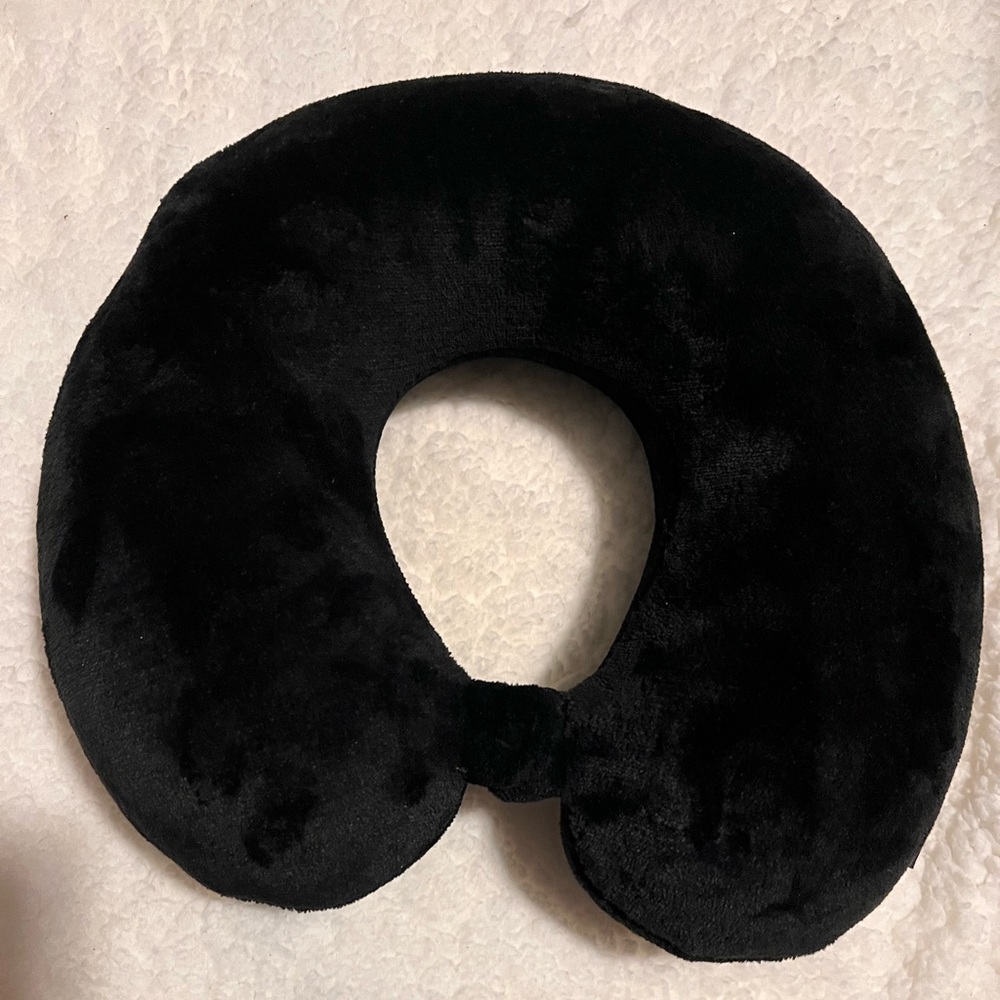 London Fog Black Plush Memory Foam Travel Pillow